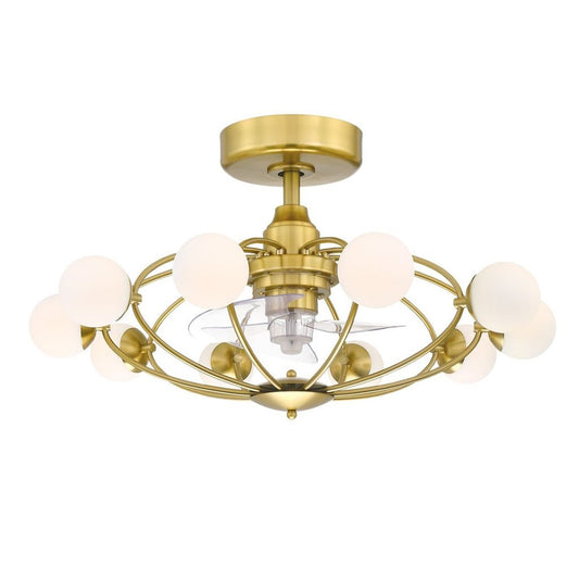 Fanimation Kerring 32in 10-Light LED Fandelier | Brushed Satin Brass and Clear Composite Blades | Bedroom & Living Room | Model FP3073BS