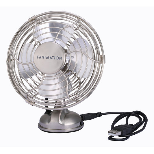 Fanimation Mini Breeze USB Table Fan | Brushed Nickel Metal Blades | Desk & Office Cooling | 5 x 5 x 6 in | Model FP6252BN