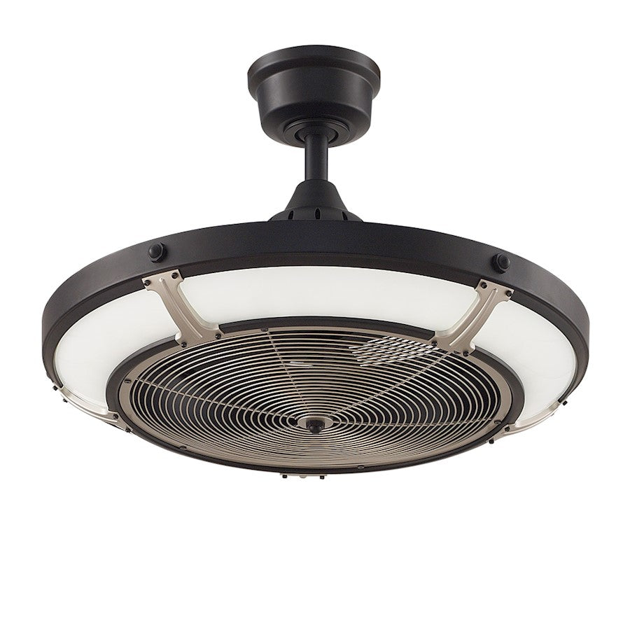 Fanimation Pickett Drum 24in 3-Blade Ceiling Fan | Industrial Black and Satin Brass with Opal Frosted Glass | Covered Patio | Model FP6260BLBS