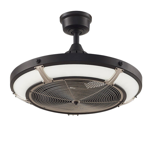 Fanimation Pickett Drum 24in 3-Blade Ceiling Fan | Industrial Black and Satin Brass with Opal Frosted Glass | Covered Patio | Model FP6260BLBS