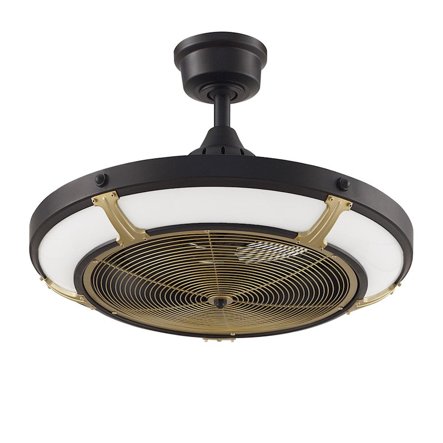 Fanimation Pickett Drum 24in 3-Blade Ceiling Fan | Industrial Black and Satin Brass with Opal Frosted Glass | Covered Patio | Model FP6260BLBS