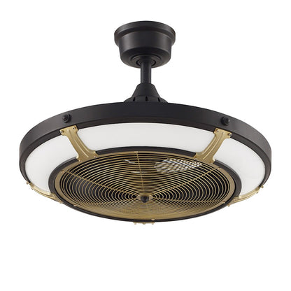 Fanimation Pickett Drum 24in 3-Blade Ceiling Fan | Industrial Black and Satin Brass with Opal Frosted Glass | Covered Patio | Model FP6260BLBS