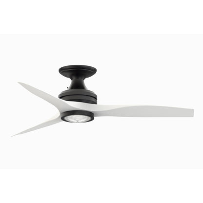 Fanimation Spitfire 48in Flush 1-Light LED Ceiling Fan | Black and Matte White Buttonwood Blades | Low Ceilings & Covered | Model FP6721BBL-48MW-LK-F