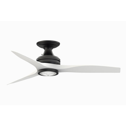 Fanimation Spitfire 48in Flush 1-Light LED Ceiling Fan | Black and Matte White Buttonwood Blades | Low Ceilings & Covered | Model FP6721BBL-48MW-LK-F