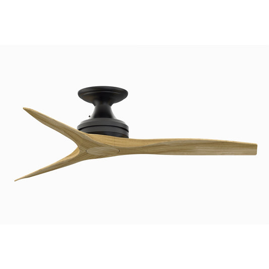 Fanimation Spitfire 48in Flush Ceiling Fan | Black and Natural Buttonwood Blades | Low Ceilings & Covered Patio | Model FP6721BBL-48N-F