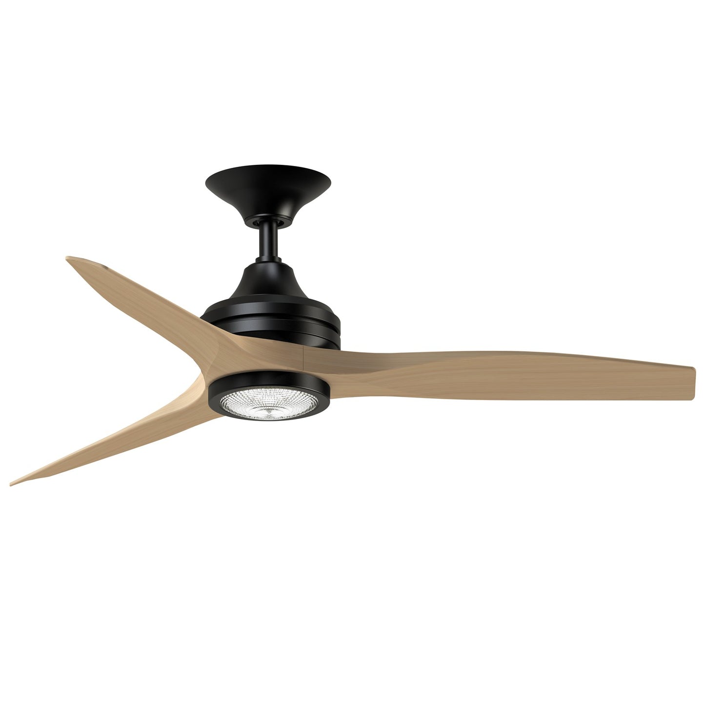 Fanimation Spitfire 48in 1-Light LED Ceiling Fan | Black and Natural Buttonwood Blades | Covered Patio, Porch & Sunroom | Model FP6721BBL-48N-LK