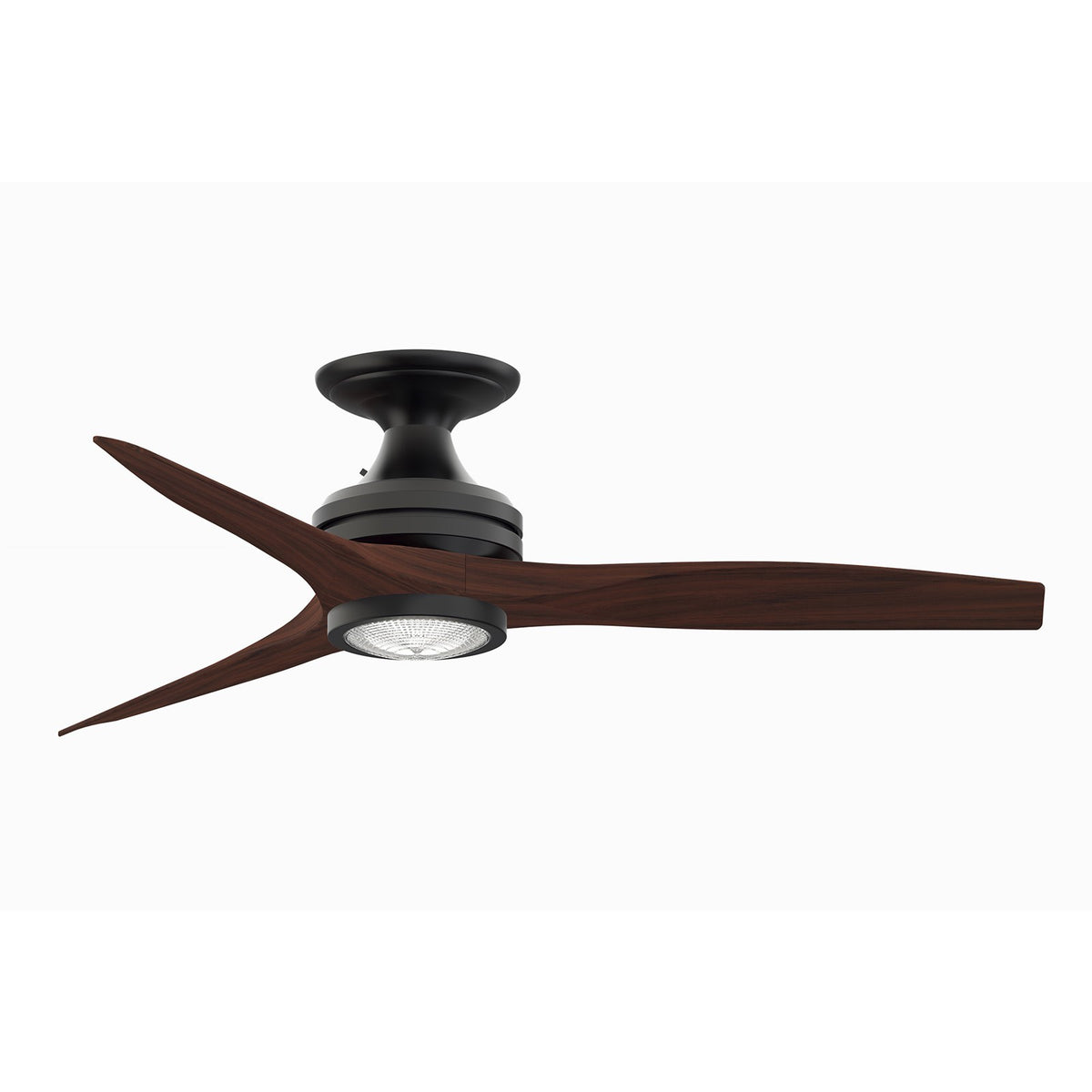 Fanimation Spitfire 48in Flush 3-Light Ceiling Fan | Black and Whiskey Wood Buttonwood | Covered Patio & Low Ceilings | Model FP6721BBL-48WK-LK-F