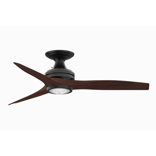 Fanimation Spitfire 48in Flush 3-Light Ceiling Fan | Black and Whiskey Wood Buttonwood | Covered Patio & Low Ceilings | Model FP6721BBL-48WK-LK-F