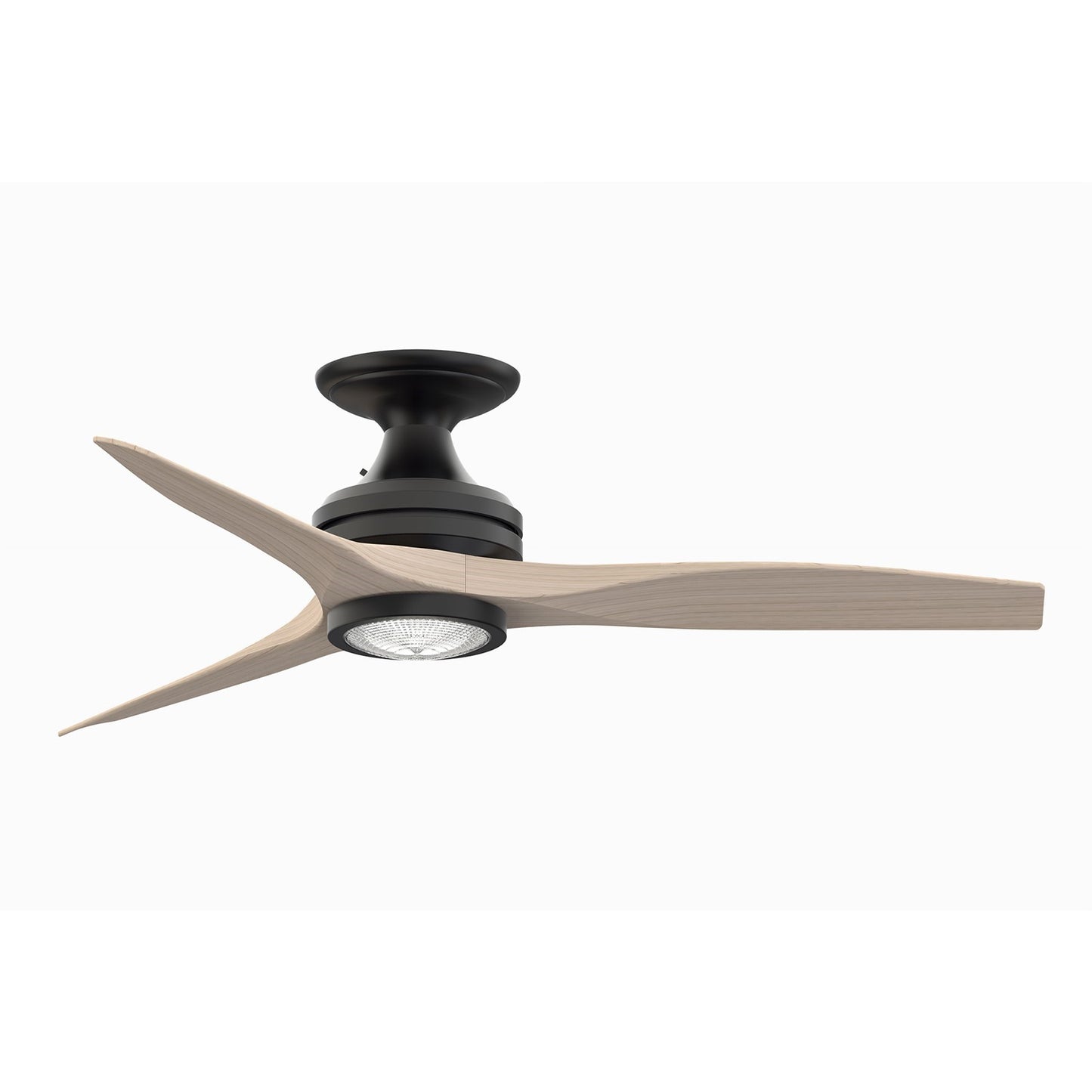 Fanimation Spitfire 48in Flush 1-Light LED Ceiling Fan | Modern Black and White Washed Buttonwood Blades | Covered Patio | Model FP6721BBL-48WW-LK-F
