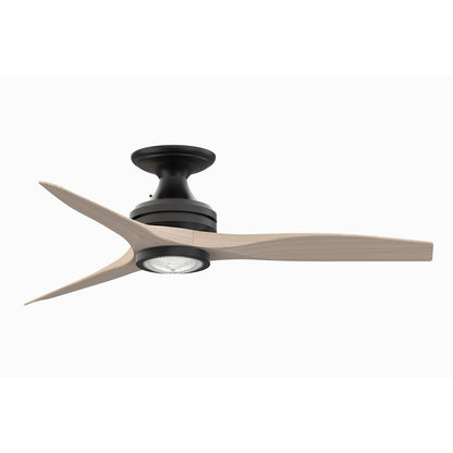 Fanimation Spitfire 48in Flush 1-Light LED Ceiling Fan | Modern Black and White Washed Buttonwood Blades | Covered Patio | Model FP6721BBL-48WW-LK-F
