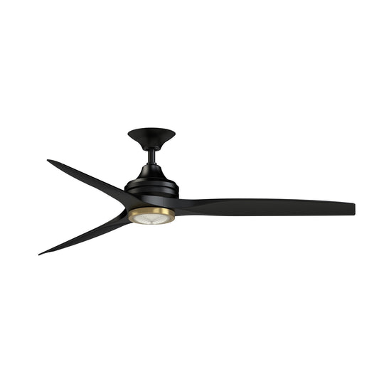 Fanimation Spitfire 60in 1-Light Ceiling Fan | Black & Brushed Satin Brass Buttonwood and Black LED | Covered Patio | Model FP6721BBL-60BL-LKBBS