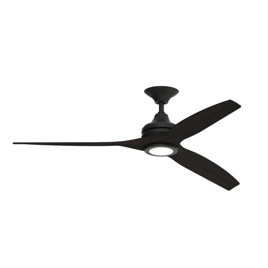 Fanimation Spitfire 60in 3-Blade LED Ceiling Fan | Industrial Black and Dark Walnut Buttonwood | Covered Patio & Sunroom | Model FP6721BBL-60DWA-LK