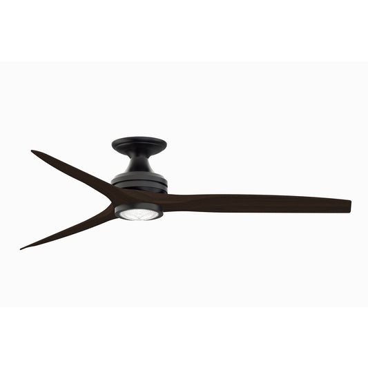Fanimation Spitfire 60in Flush 3-Blade LED Ceiling Fan | Industrial Black and Dark Walnut Buttonwood | Covered Patio | Model FP6721BBL-60DWA-LK-F