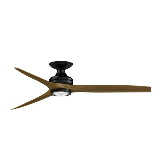 Fanimation Spitfire 60in Flush 3-Blade Ceiling Fan with LED Light Kit | Black and Koa Wood Blades | Covered Patio, Porch | Model FP6721BBL-60K-LK-F