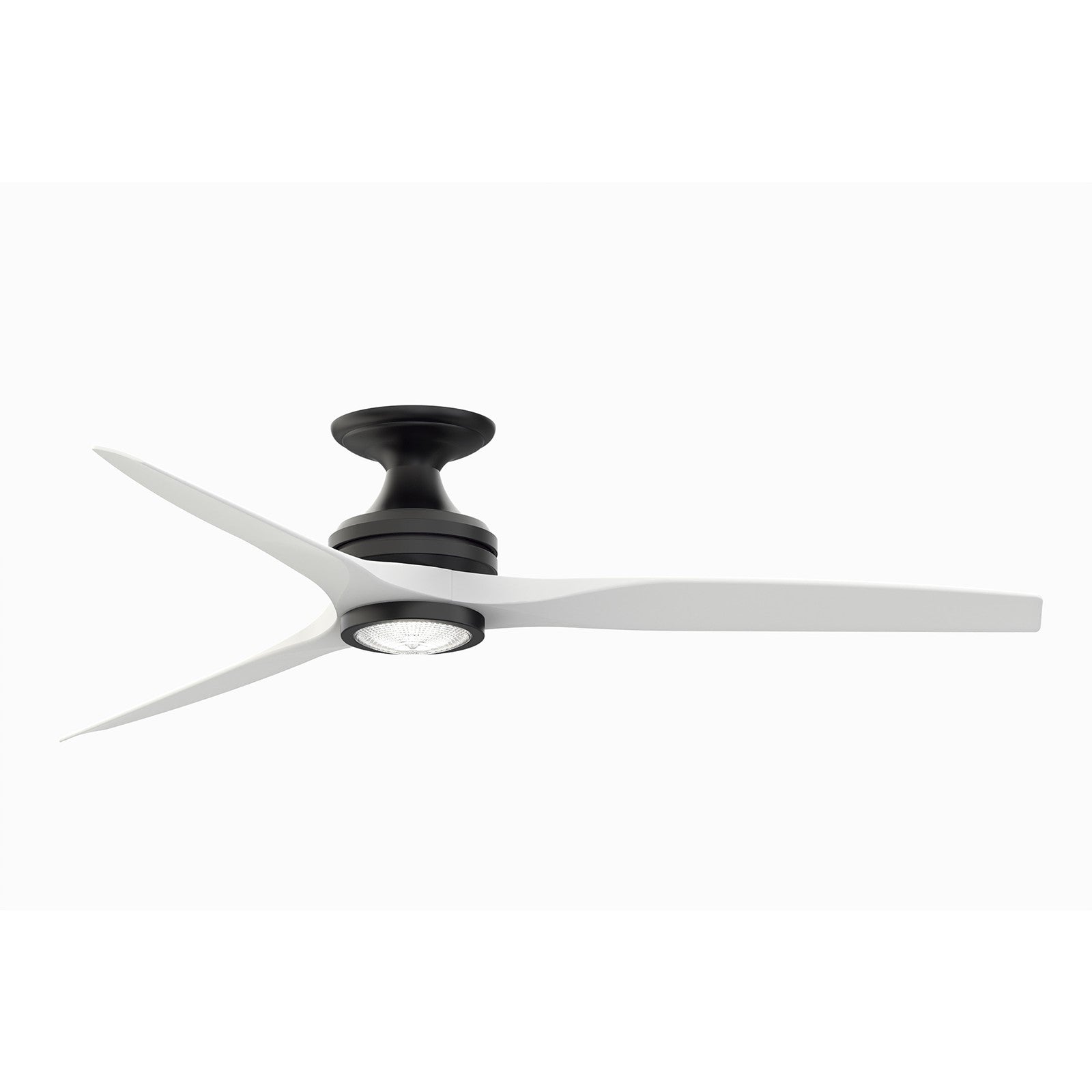 Fanimation Spitfire 60in Flush 3-Blade LED Ceiling Fan | Black and Matte White | Covered Patio & Low Ceiling | Model FP6721BBL-60MW-LK-F