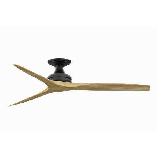Fanimation Spitfire 60in Flush 3-Blade Ceiling Fan | Black and Natural Buttonwood | Covered Porch, Sunroom & Low Ceiling | Model FP6721BBL-60N-F
