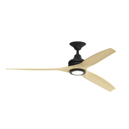 Fanimation Spitfire 60in 3-Blade Ceiling Fan with LED Light | Black and Natural Buttonwood | Covered Patio, Porch & Sunroom | Model FP6721BBL-60N-LK