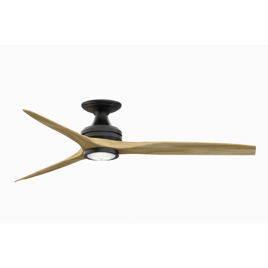 Fanimation Spitfire 60in Flush 3-Blade Ceiling Fan with LED Light | Black and Natural Buttonwood | Covered Porch, Sunroom | Model FP6721BBL-60N-LK-F
