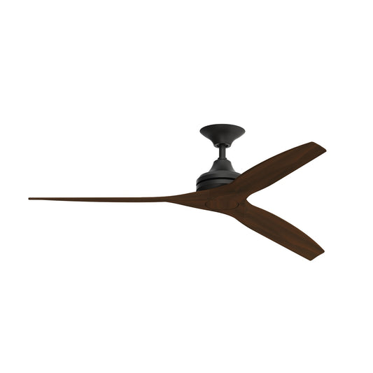 Fanimation Spitfire 60in 3-Blade Ceiling Fan | Modern Black and Whiskey Wood Blades | Covered Patio & Sunroom | 60 x 60 x 12 in | Model FP6721BBL-60WK