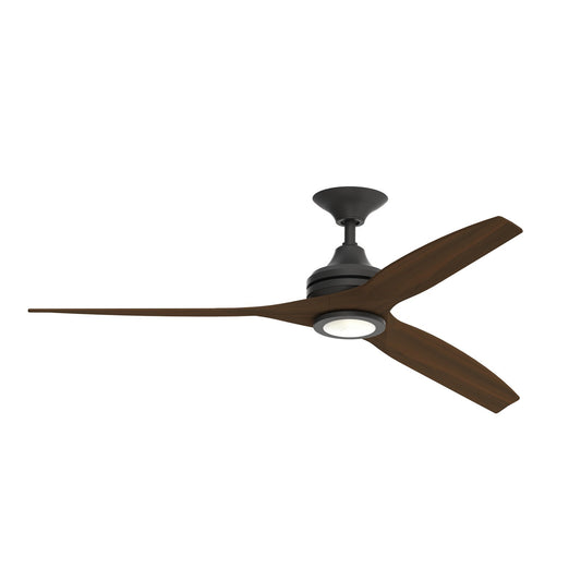 Fanimation Spitfire 60in 1-Light LED Ceiling Fan | Black and Whiskey Wood | Covered Patio & Sunroom | 60 x 60 x 13.71 in | Model FP6721BBL-60WK-LK