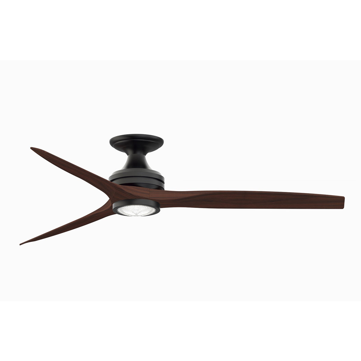 Fanimation Spitfire 60in Flush Mount 1-Light Ceiling Fan with LED | Black and Whiskey Wood | Low Ceiling & Covered Patio | Model FP6721BBL-60WK-LK-F