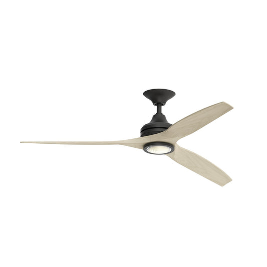 Fanimation Spitfire 60in LED Ceiling Fan | Black and White Washed Buttonwood | Covered Patio & Porch | 60 x 60 x 13.71 in | Model FP6721BBL-60WW-LK