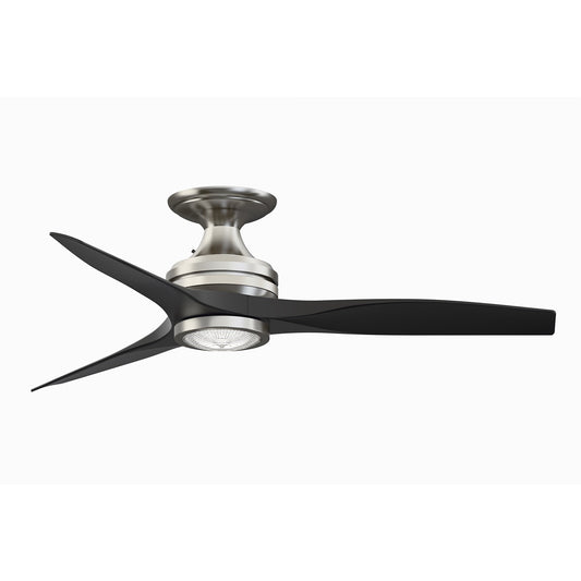 Fanimation Spitfire 48in Flush Mount Ceiling Fan with LED Light | Brushed Nickel and Black Buttonwood | Covered Patio | Model FP6721BBN-48BL-LK-F