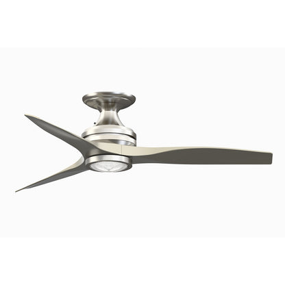 Fanimation Spitfire 48in Flush 3-Blade Ceiling Fan with LED Light | Brushed Nickel and Buttonwood Blades | Covered Patio | Model FP6721BBN-48BN-LK-F