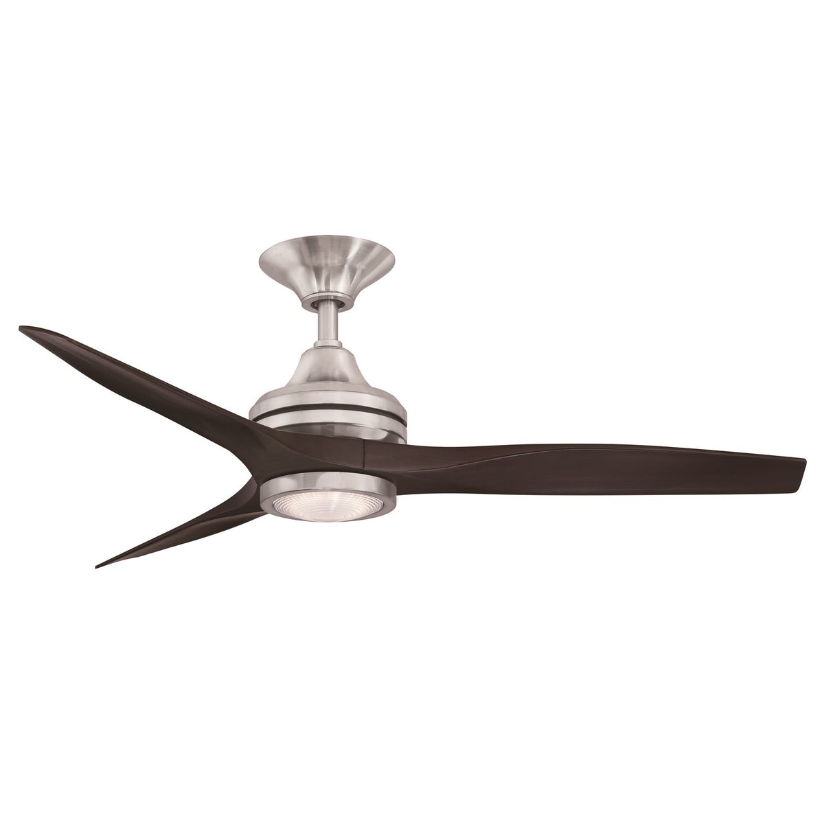 Fanimation Spitfire 48in 3-Blade Ceiling Fan with LED Light | Brushed Nickel and Dark Walnut Buttonwood | Covered Patio | Model FP6721BBN-48DWA-LK