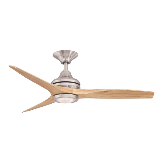 Fanimation Spitfire 48in 3-Blade Ceiling Fan with LED Light | Brushed Nickel and Natural Buttonwood | Covered Patio, Porch | Model FP6721BBN-48N-LK