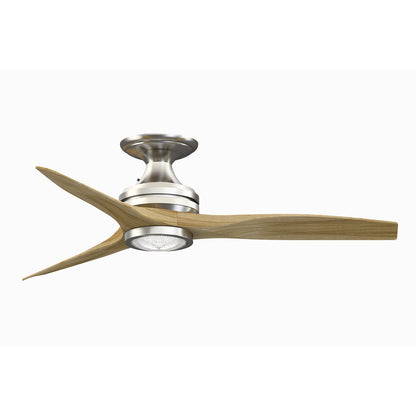 Fanimation Spitfire 48in Flush Mount Ceiling Fan with LED Light | Brushed Nickel and Natural Buttonwood | Low Ceiling | Model FP6721BBN-48N-LK-F