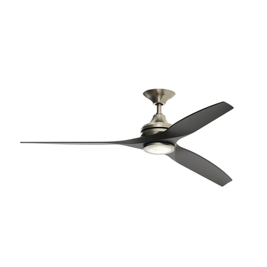 Fanimation Spitfire 60in 3-Blade Ceiling Fan with LED Light Kit | Brushed Nickel and Black Buttonwood | Covered Patio | Model FP6721BBN-60BL-LK