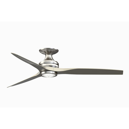 Fanimation Spitfire 60in Flush 3-Blade Ceiling Fan with LED Light | Brushed Nickel and Buttonwood | Covered Patio, Porch | Model FP6721BBN-60BN-LK-F