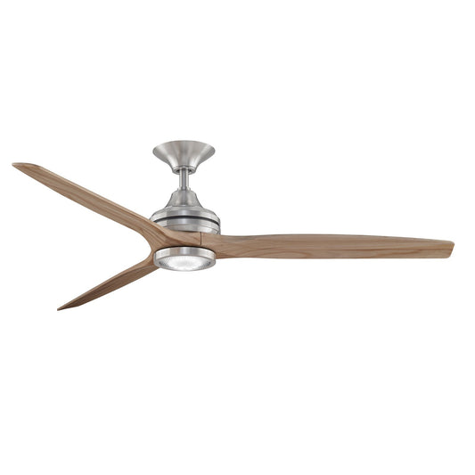 Fanimation Spitfire 60in 3-Blade Ceiling Fan with LED Light | Brushed Nickel and Natural Buttonwood | Covered Patio, Porch | Model FP6721BBN-60N-LK