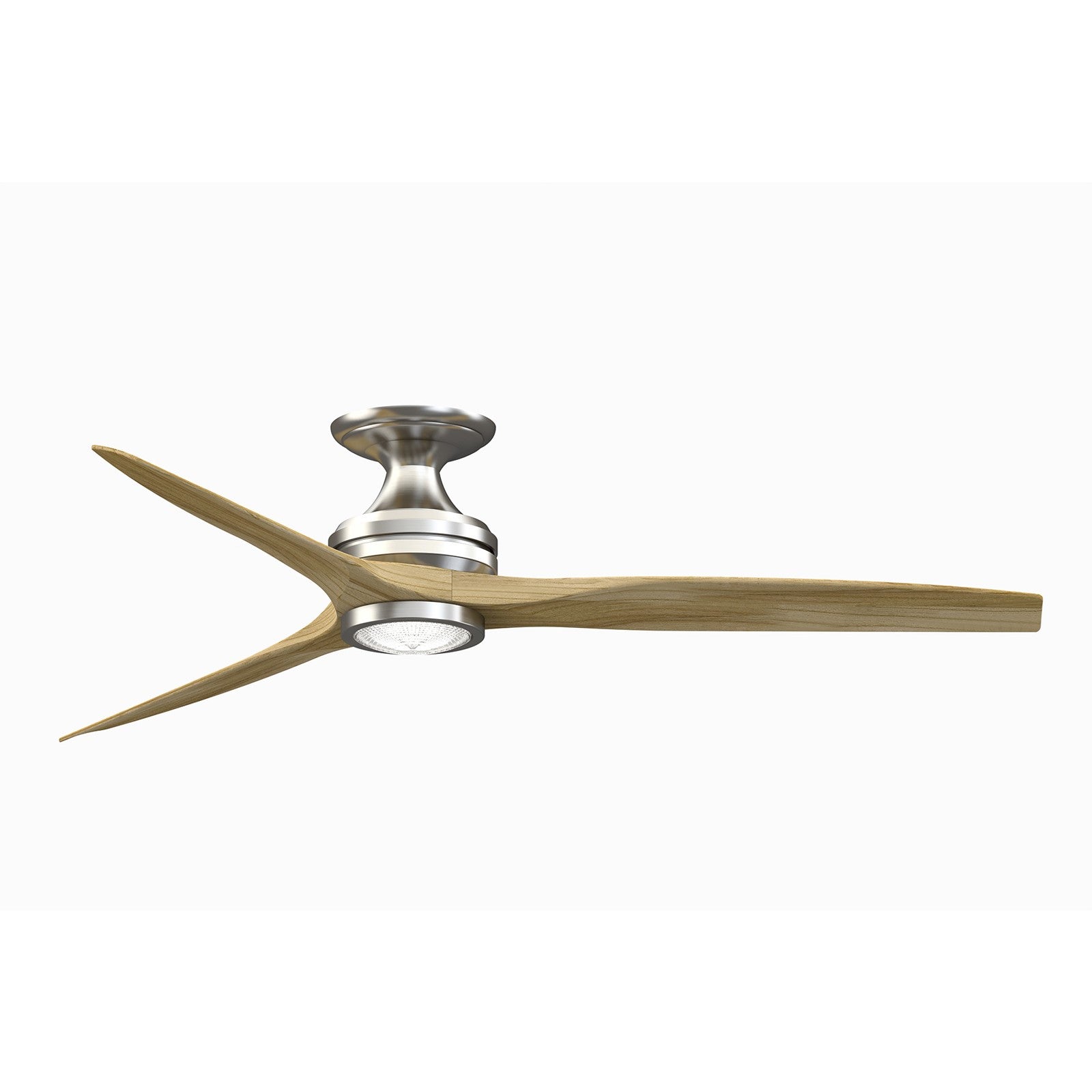 Fanimation Spitfire 60in Flush Mount Ceiling Fan with LED Light | Brushed Nickel and Natural Buttonwood | Covered Patio | Model FP6721BBN-60N-LK-F