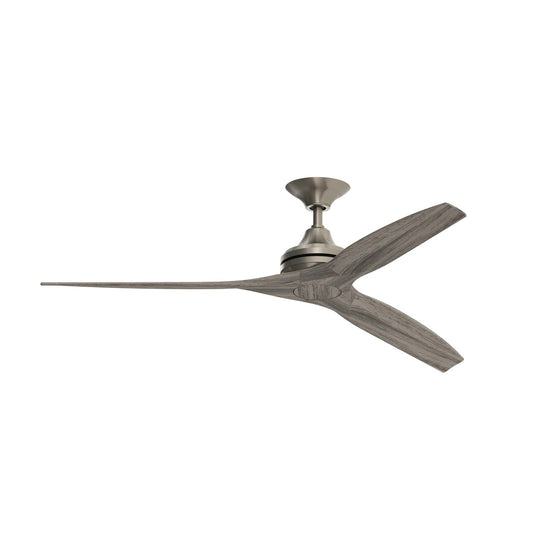 Fanimation Spitfire 60in 3-Blade Ceiling Fan | Brushed Nickel and Weathered Wood | Covered Patio & Sunroom | 60 x 60 x 12 in | Model FP6721BBN-60WE