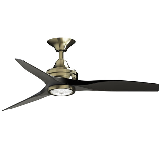 Fanimation Spitfire 48in 3-Blade Ceiling Fan with LED Light | Brushed Satin Brass and Black Buttonwood | Covered Patio | Model FP6721BBS-48BL-LK