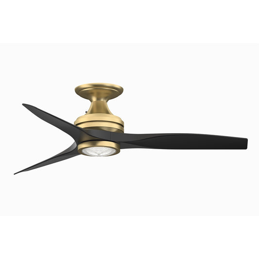 Fanimation Spitfire 48in Flush 3-Blade Ceiling Fan with LED Light | Brushed Satin Brass and Black Buttonwood | Covered | Model FP6721BBS-48BL-LK-F