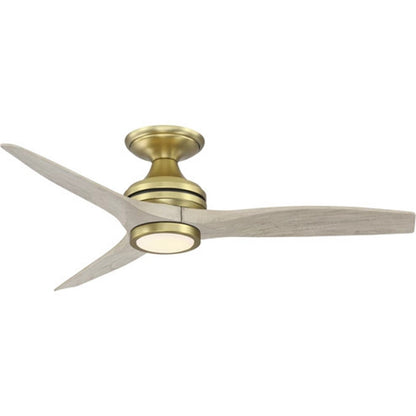 Fanimation Spitfire 48in Flush 3-Blade Ceiling Fan | Brushed Satin Brass and Light Oak Buttonwood | Covered Patio & Low | Model FP6721BBS-48LO-F