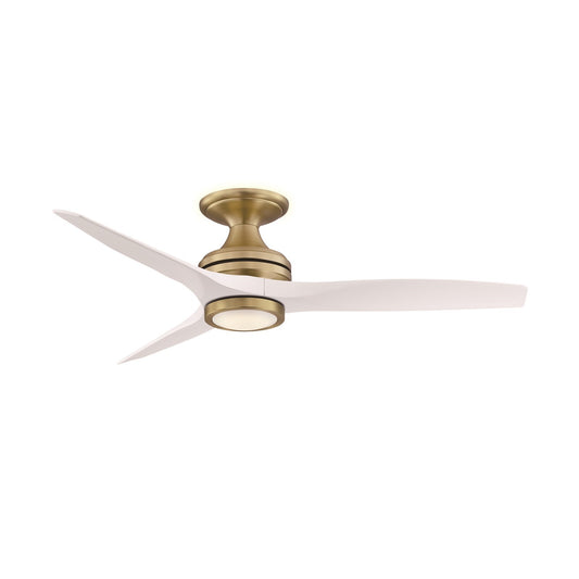 Fanimation Spitfire 48in Flush 3-Blade LED Ceiling Fan | Brushed Satin Brass and Matte White Buttonwood | Low Ceilings | Model FP6721BBS-48MW-LK-F