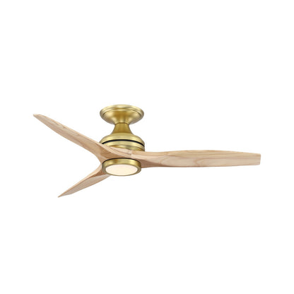 Fanimation Spitfire 48in Flush 3-Blade Ceiling Fan with LED Light Kit | Brushed Satin Brass and Natural Buttonwood | Model FP6721BBS-48N-LK-F