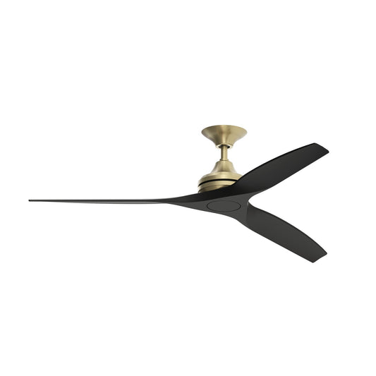 Fanimation Spitfire 60in 3-Blade Ceiling Fan | Brushed Satin Brass and Black Buttonwood | Covered Patio & Sunroom | Model FP6721BBS-60BL