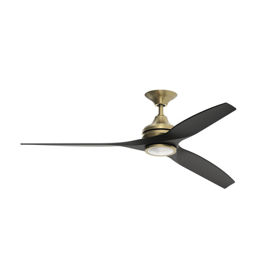 Fanimation Spitfire 60in 3-Blade Ceiling Fan with LED Light | Brushed Satin Brass and Black Buttonwood | Covered Patio | Model FP6721BBS-60BL-LK