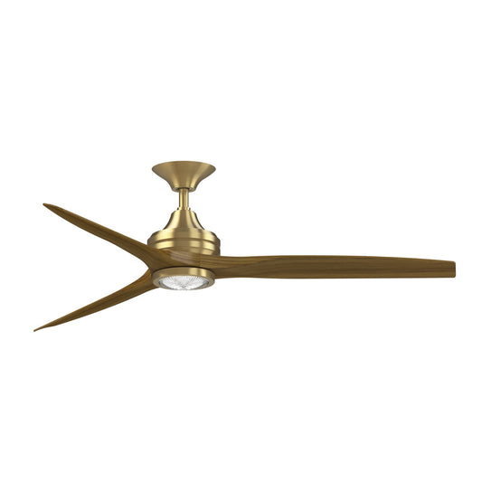Fanimation Spitfire 60in 3-Blade Ceiling Fan with LED Light | Brushed Satin Brass and Koa Wood | Covered Patio & Sunroom | Model FP6721BBS-60K-LK