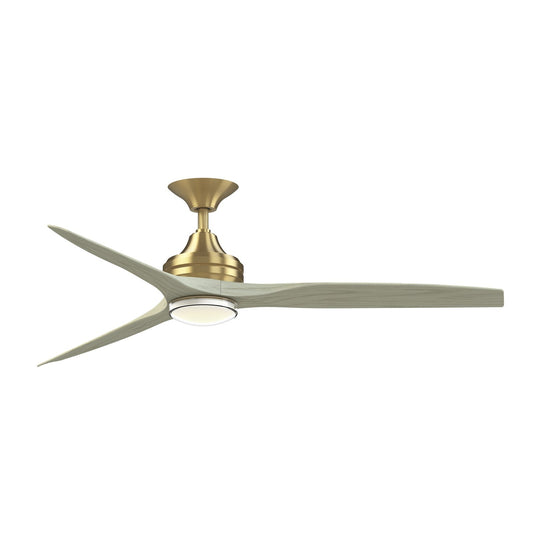 Fanimation Spitfire 60in 3-Blade Ceiling Fan with LED Light | Brushed Satin Brass and Light Oak Buttonwood | Covered Patio | Model FP6721BBS-60LO-LK