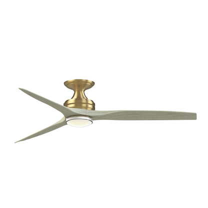 Fanimation Spitfire 60in Flush 3-Blade Ceiling Fan with LED Light | Brushed Satin Brass and Light Oak Buttonwood | Low | Model FP6721BBS-60LO-LK-F