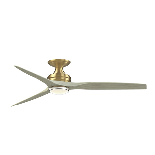 Fanimation Spitfire 60in Flush 3-Blade Ceiling Fan with LED Light | Brushed Satin Brass and Light Oak Buttonwood | Low | Model FP6721BBS-60LO-LK-F