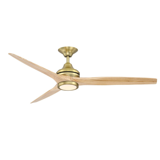 Fanimation Spitfire 60in 3-Blade Ceiling Fan with LED Light | Brushed Satin Brass and Natural Buttonwood | Covered Patio | Model FP6721BBS-60N-LK