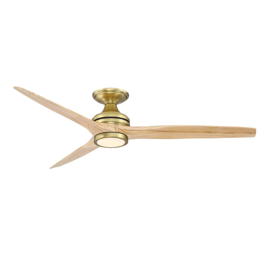 Fanimation Spitfire 60in Flush Mount Ceiling Fan with LED Light | Brushed Satin Brass and Natural Buttonwood | Covered | Model FP6721BBS-60N-LK-F