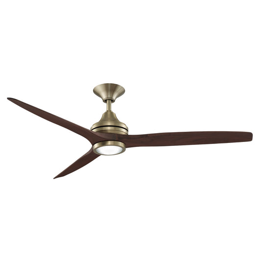 Fanimation Spitfire 60in 3-Blade Ceiling Fan with LED Light | Brushed Satin Brass and Whiskey Wood | Covered Patio | Model FP6721BBS-60WK-LK